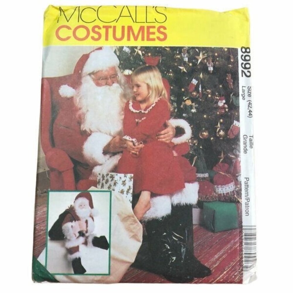 Vintage McCall's Sewing Pattern 8992 Santa Claus Costume Bag Doll Size L Uncut